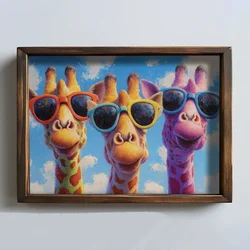 WallXpert uramljena MDF slika NAL175-70, tri žirafe sa sunčanim naočarima, 50 x 70 cm