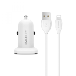 Borofone autonabijač s kabelom - 2x USB s 2,4A kabelom Lightning - Bijela KP27926