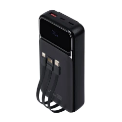 RIVACASE Prenosna baterija VA2221 (Powerbank) 20.000 mAh 22,5W, črn, z LCD ekranom in 3x podatkovni kabli (Type-C, Lightning, USB-A) za vse telefone in tablice