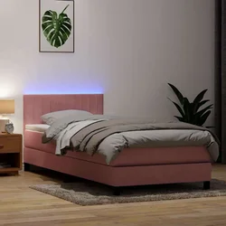 Box Spring krevet s madracem i LED ružičasti 90x210 cm samt