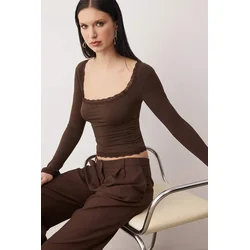 Trendyol Milla ženska bluza Tpraw26Bz00045, braon-dark brown