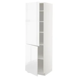 METOD Visoki element s policama/2 vrata, bela/Voxtorp v. sjaj bela, 60x60x200 cm