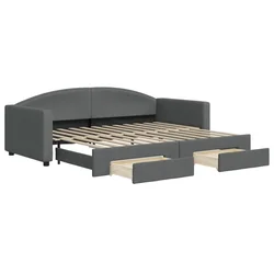 Vidaxl Izvlečna dnevna postelja s predali temno siva 90x200 cm blago