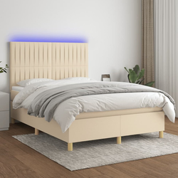 shumee Box spring postelja z vzmetnico LED krem 140x200 cm blago