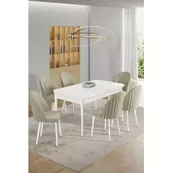 HANAH HOME Rasklopivi trpezarijski sto i stolice (7 delova) Enya White Cream