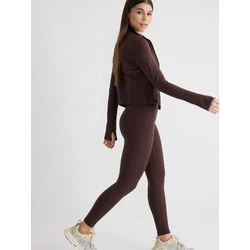 Trendyol Brown Soft Brushed Fabric Reflective Print Detailed Full Length Knitted Sports Tights