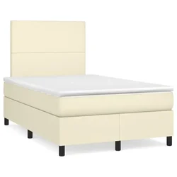 Vidaxl Box spring postelja z vzmetnico krem 120x200 cm umetno usnje