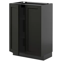 METOD Podni element s policama/2 vrata, Crnosiva/Lerhyttan crno bajcovano, 60x37 cm