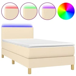 Vidaxl Box spring postelja z vzmetnico LED krem 100x200 cm blago