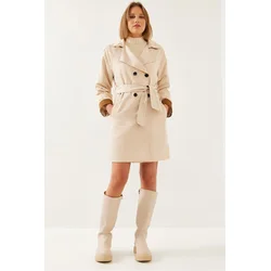 Bianco Lucci Womens Sleeve Garni Detailed Belted Trench Coat 2447