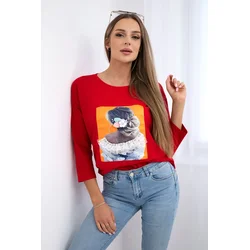 Blouse with 3D graphics, lace red