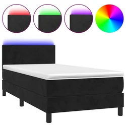 Vidaxl Box spring postelja z vzmetnico LED črna 90x190 cm žamet