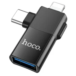 Hoco OTG 2-v-1 adapter USB-C / Lightning na USB-A Hoco UA17, črn