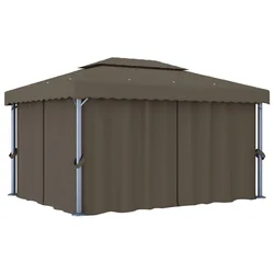 Sjenica sa zastorom 4 x 3 m smeđe-siva aluminijska
