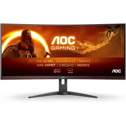 AOC gaming monitor CU34G2XE/BK 34/VA,zakrivljen,21:9/3440x1440/144Hz/1ms MPRT/HDMI,DP/freesync/crna