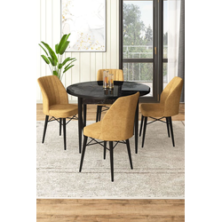 Hanah Home Set Trpezarijski sto i 4 stolice, Oker-crni