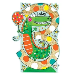 RACHEL ELLEN DESIGNS Čestitka - Age 3 Boy, Crocodile