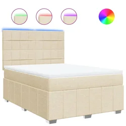 Vidaxl Box spring postelja z vzmetnico krem 140x200 cm blago