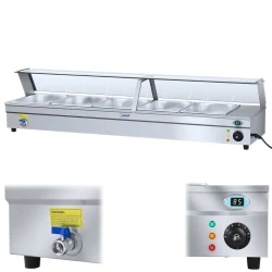 Royal Catering Bemar vodni grelnik s pipo in steklenim pokrovom, 2200 W, 30 l + 5 posod GN1/2