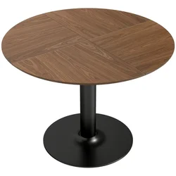 SONNENH Okrogla jedilna miza, 110 x 110 x 78 cm, rjava v videzu lesa, črno podnožje, MDF, jekleno osrednje podnožje, za kuhinjo in jedilnico
