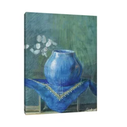Canvas Slika na platnu Still Life of a Moneyplant Branch in Blue Vase, Egon Schiele, Bez rama, 90 x 120 cm
