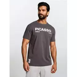 Sinsay - Pamučna majica sa natpisom Picasso - tamno siva