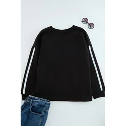 Trendyol Curve Black Stripe Detailed Oversize/Wide Fit Thin Knitted Sweatshirt