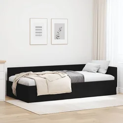 Kutni okvir kreveta s uzglavljem Crna 100 cm x 200 cm tkanina