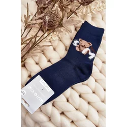 Warm cotton socks with teddy bear, navy blue