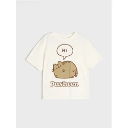 Sinsay - Pamučna oversize majica s printom Pusheen the Cat - krem