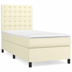 Vidaxl Box spring postelja z vzmetnico krem 90x190 cm umetno usnje