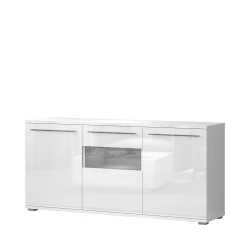 JELA KOMODA K180-3KS/PN - kolekcija Piano - Bela lak/Kristalno Bela HG Lak - 180x85x45 cm