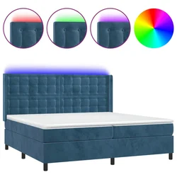 Vidaxl Box spring postelja z vzmetnico LED temno modra 200x200cm žamet