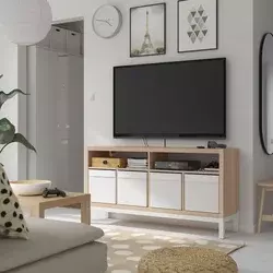 KALLAX TV klupa s podokvirom, belo b. im. hrastovine, 147x39x78 cm