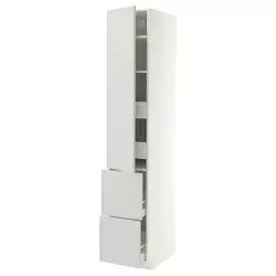 METOD / MAXIMERA Vis.el. s polic/4fiok/vrat/2front, bela/Aspudden svetlosiva, 40x60x220 cm
