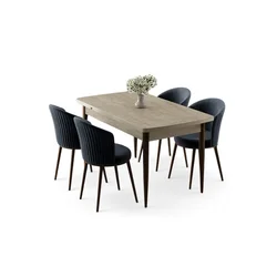 HANAH HOME Rasklopivi trpezarijski sto i stolice (5 delova) Asfel Travertine Anthracite