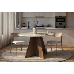 HANAH HOME Trpezarijski sto Virella Travertine Venezia Walnut