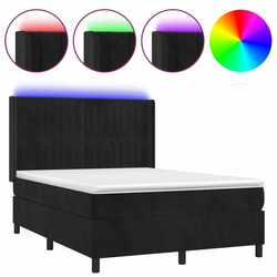 Krevet box spring s madracem LED crni 140x200 cm baršun