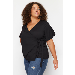 Trendyol Curve Black Double Breasted Tie Detailed Knitted Blouse