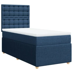 Vidaxl Box spring postelja z vzmetnico modra 90x200 cm blago