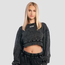 GymBeam Women‘s Aura Cropped Sweatshirt Washed Black