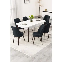 Hanah Home trpezarijski set Rax, sto na razvlačenje i 6 stolica, bela ploča, braon noge, antracit tkanina Babyface