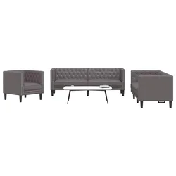 Chesterfield garnitura od 3 dijela, siva, umjetna koža