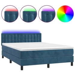 Vidaxl Box spring postelja z vzmetnico LED temno modra 140x200cm žamet