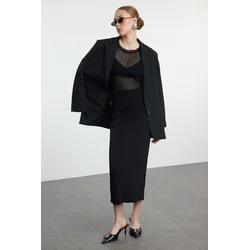 Trendyol Black Gathered Drape Detailed Maxi Wrapped Flexible Skirt