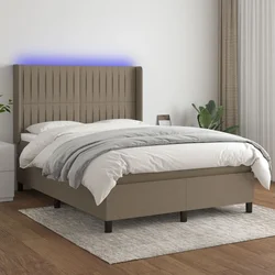 Vidaxl Box spring postelja z vzmetnico LED taupe 140x190 cm blago