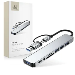 TECH-PROTECT 1 to 3 Hub Adapter 8In1 Type-C Za Windows Laptop Usb 3.0