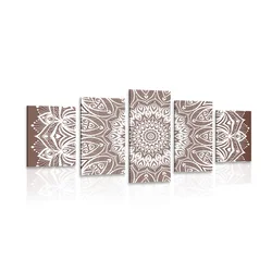5-delna slika Mandala harmonije na rjavem ozadju - 150x75