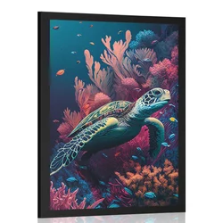 Plakat nadrealistična želva - 30x45 silver