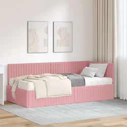 Kutni krevetni okvir s madracem s uzglavljem 2 pcs Siva Baršun